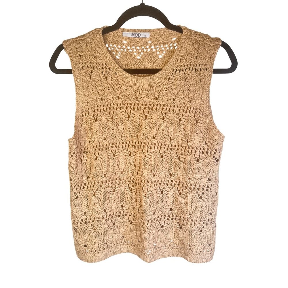 2/$30 MOD Vintage-Inspired Large Beige Crochet Knit Top Acrylic Wool Blend NWOT